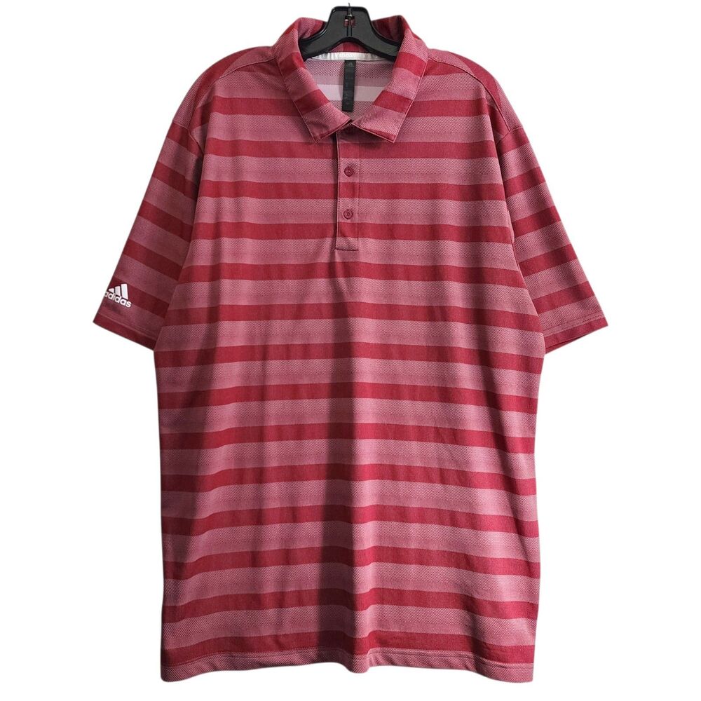 ADIDAS Polo Shirt Mens 2XLT Red Two-Color Striped Casual Athleisure Golf Tennis